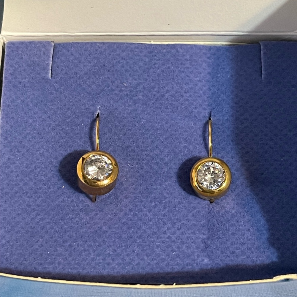 Avon Bezel Gold Tone Drop Earrings-New With Tags
